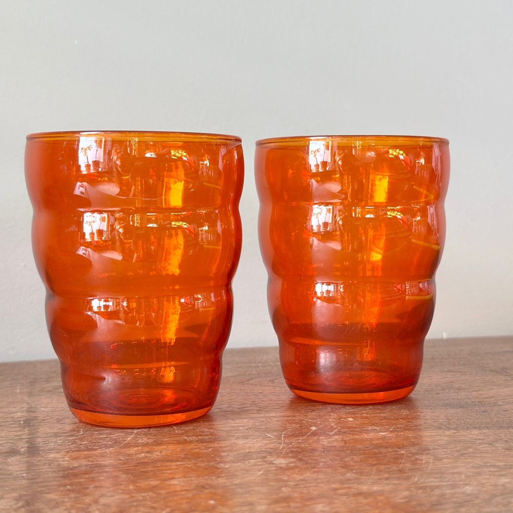 Set of 2 Vintage Ikea Skoja Beehive Bubble Tumblers in Orange Discontinued